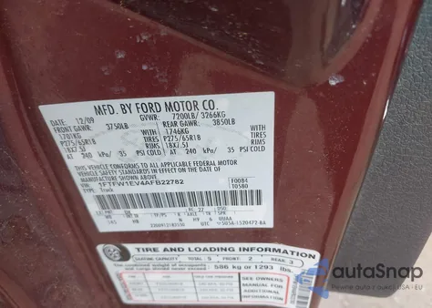 2010 Ford F-150 Fx4/Harley-Davidson/King Ranch/Lariat/Platinum/Xl/Xlt from USA, damaged, VIN 1FTFW1EV4AFB22782